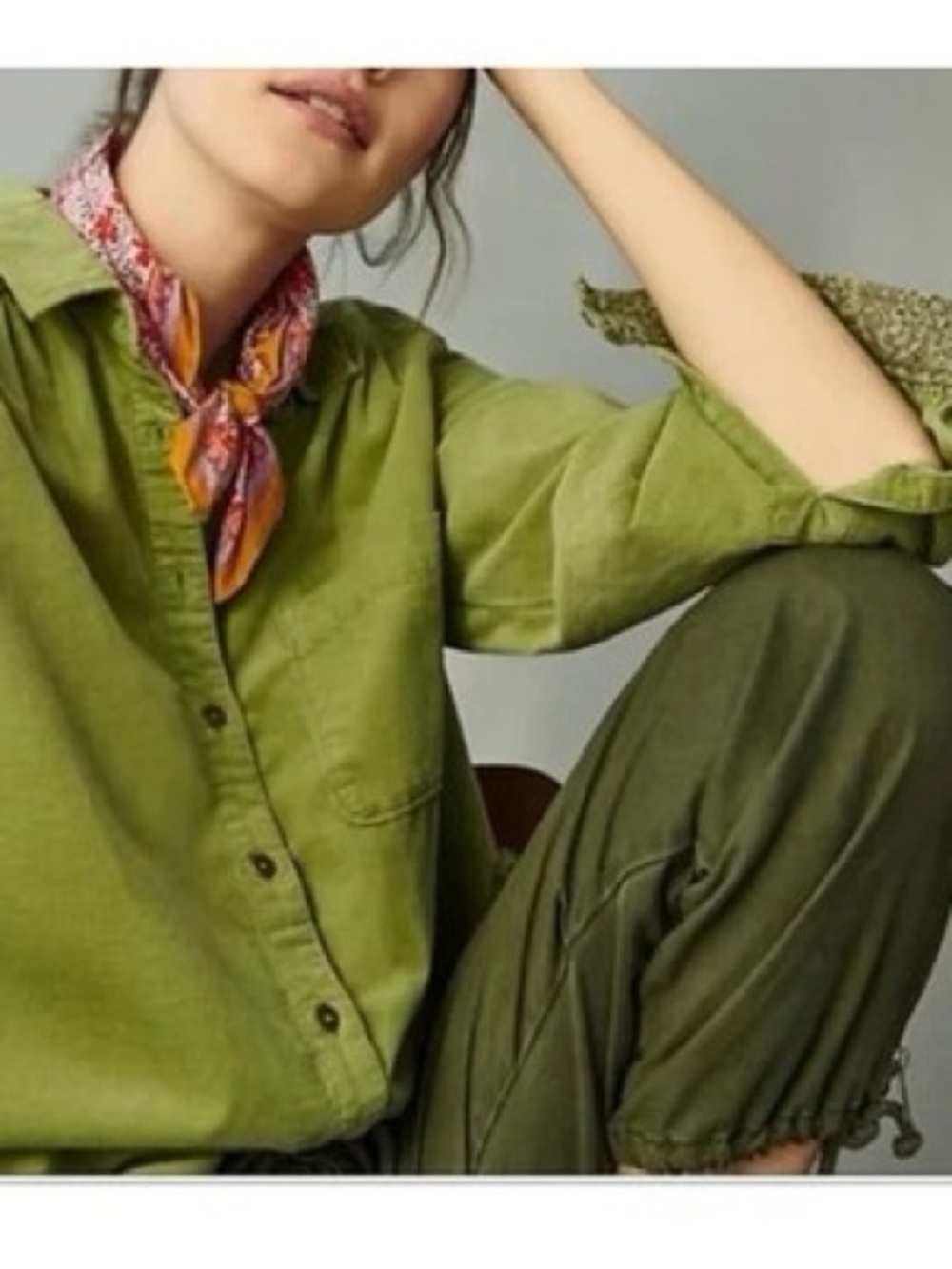 Pilcro and the Letterpress Olive Green Corduroy Shirt